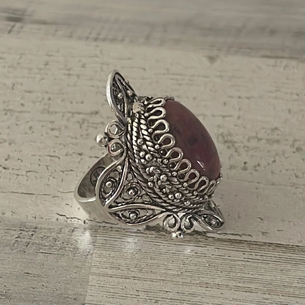 DGS Silver Rhodonite Statement Ring. - Picture 2 of 5